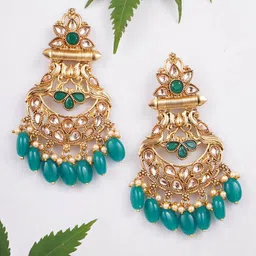 Adwitiya Collection Gold-Plated Artificial Stones Studded & Pearls Drop Earrings-37