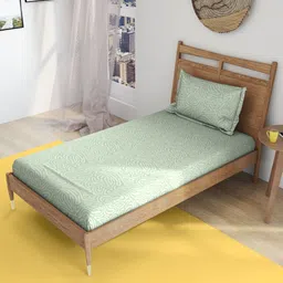 The Happy Pod Green & White Abstract Pure Cotton Flat Single Bedsheet & 1 Pillow Cover-image-11