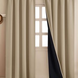 HOMEMONDE Off White 2 Pieces Black Out Door Curtains-image-82