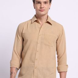 PANIT Men Standard Fit Solid Spread Collar Linen Casual Shirt-image-87