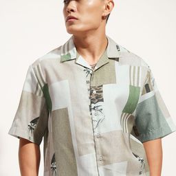 HIGHLANDER Men Relaxed Fit Abstract Printed Cuban Collar Casual Shirt-image-42