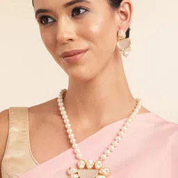 Anouk Gold Plated Beaded & MOP Studded Premium Necklace & Earring Set-20