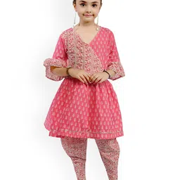 Arshia Fashions Girls Floral Embroidered Angrakha Gotta Patti Kurti with Dhoti Pants-image-26