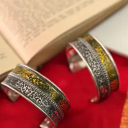 Niska Set Of 2 Silver-Plated Oxidised Cuff Bracelets-picture-15
