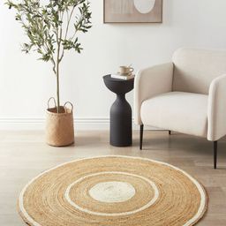 THEGASBH Brown Geometric Handmade Hemp Carpet-image-83