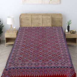 Texstylers Maroon & Blue Floral 140 TC Single Bedsheet with Pillow Covers-picture-45