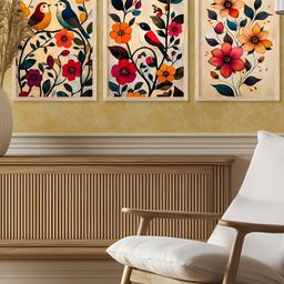 Kotart Brown & Beige 3 Pieces Floral And Botanical Printed Wooden Wall Arts-picture-24