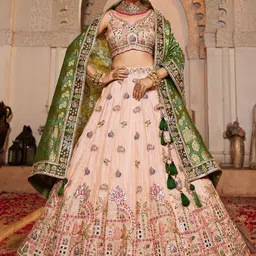 panchhi Embroidered Sequinned Semi-Stitched Lehenga & Unstitched Blouse With Dupatta-picture-49