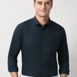Peter England Textured Spread Collar Cotton Slim Fit Shirt-picture-5