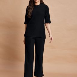 Selvia Round Neck Short Sleeve Top With Trouser Co-Ord Set-image-54