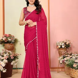 ROOP SUNDARI SAREES Striped Embroidered Saree With Unstitched Blouse Piece-39