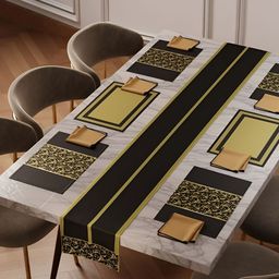 Stoa Paris 6 Pcs Black & Beige 13 Pieces Printed 6 seater Table Linen Sets-56