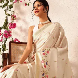 Silk Land Floral Embroidered Banarasi Saree-57
