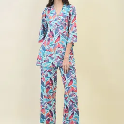 Shree Floral Printed Lapel Collar Three-Quarter Sleeves Top With Trouser-image-29