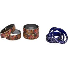 SOMIL Women Set Of 8 Maroon & Blue Alloy Artificial Stones & Beads Bangles-picture-6