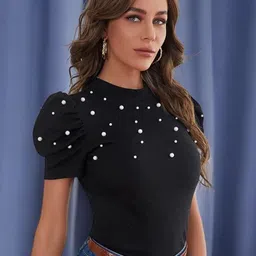 IUGA Embellished Puff Sleeves Top-image-35