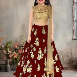 F Plus Fashion Girls Red Net Semi-Stitched Lehenga Choli-picture-27