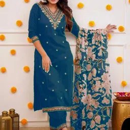 BAESD Women Ethnic Motifs Embroidered Regular Kurta with Trousers & With Dupatta-picture-8