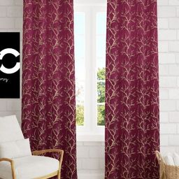 Aura Burgundy & Gold-Toned Set of 3 Room Darkening Long Door Curtain-image-72