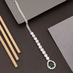 ABDESIGNS Ellite Silver-Plated American Diamond Stone Studded Maang Tikka-image-69
