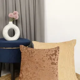 IVAZA Brown & Beige Set of 2 Abstract Velvet Square Cushion Covers-56