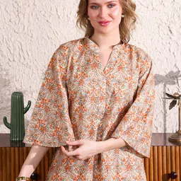 ALLUREARMOIRE Floral Printed Mandarin Collar Pure Cotton Tunic With Palazzo-picture-28