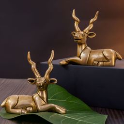 The Advitya Gold-Toned Deer Pair Statues Birds and Animals Figurine Showpiece-image-20