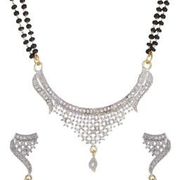 Cristal Craft Silver-Plated American Diamonds Studded And Beaded Mangalsutra With Earrings-image-27