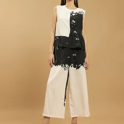 Beatnik Abstract Printed Round-Neck Sleeveless Top With Palazzos-image-47