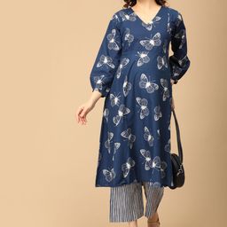 The Mom Store Women Floral Printed Cotton Kurta with Trousers-image-26