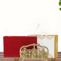 INTERNATIONAL GIFT Gold-Toned Laxmi Ganesh Saraswati With 2 Diyas Religious Idol Showpiece-0