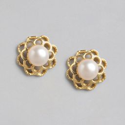Carlton London 925 Sterling Silver 18Kt Gold-Plated Pearl Floral Studs Earrings-12