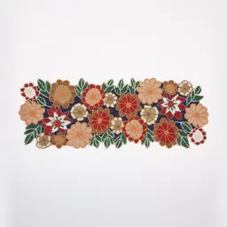 Exotic India Multicolor Floral Table Runner With Glass Beads Embroidery-11