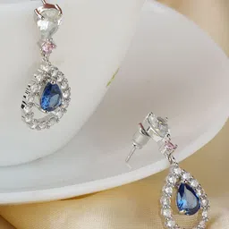 Bishty Fashion Stainless Steel Silver-Plated CZ Studded Tear Drop Drop Earrings-28