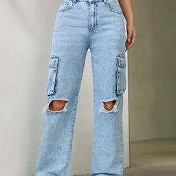 Glossia Nova Women Comfort Wide Leg High-Rise Slash Knee Heavy Fade Stretchable Jeans-image-68