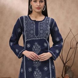 PARAMOUNT CHIKAN Women Ethnic Motifs Embroidered Chikankari Kurti-image-48