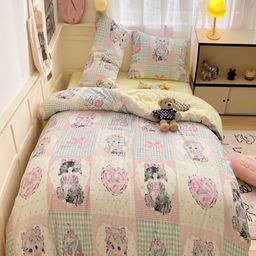 JC HOME Yellow & Pink Cartoon Characters Polycotton 3 Piece Double Extra Large Regular Bedding Set-image-92