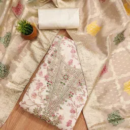 KALINI Floral Foil Printed Embroidered Chanderi Unstitched Dress Material-image-25