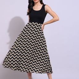 Lady Stark Women Striped Round Neck Georgette Fit & Flare Midi Dress-image-28