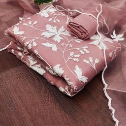 SHADOW & SAINING Floral Zari Embroidered Organza Unstitched Dress Material-picture-45