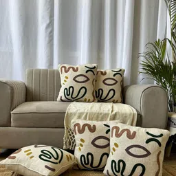 EXPORT HOUSE Beige 5 Pieces Abstract Textured Square Cotton Cushion Covers-44