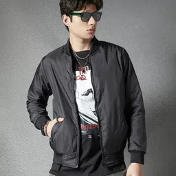 VOLTEDGE Men Stand Collar Solid Cotton Casual Lightweight Bomber Jacket-13