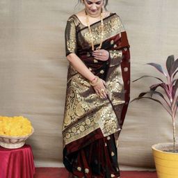 SAREEFLAME Ethnic Motifs Woven Design Zari Saree-image-60