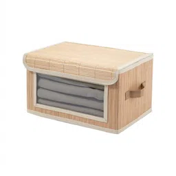 HomeStorie Brown Striped Bamboo Vision Clothes Storage Box with Handle Organisers-48