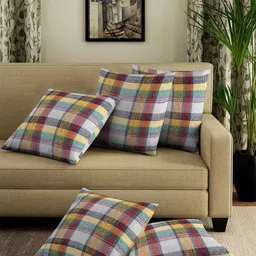 Myntra Elegant Homes White & Blue Set of 5 Checked Square Cushion Covers-33
