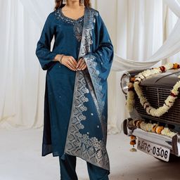 KALINI Women Ethnic Motifs Embroidered Regular Sequinned Kurta with Trousers & With Dupatta-picture-28