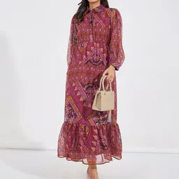 Styli Floral Printed Shirt Collar Maxi Dress-picture-46