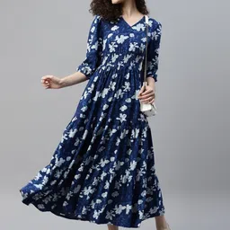 Jash Creation Floral Print Crepe Fit & Flare Maxi Dress-image-10