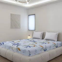 Monte Carlo Edmond Blue & Brown Floral Printed 144 TC King Bedsheet Set 2.70 m x 2.70 m-image-2