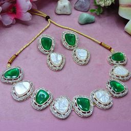 VATSALYA creation Women Green Rhodium-Plated American Diamond Jewellery Set-15